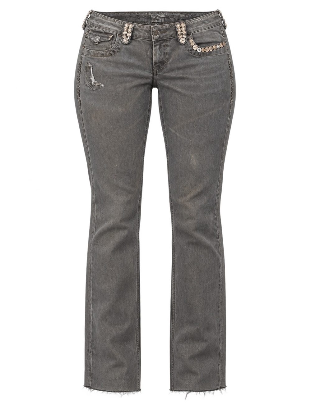 Taverniti So Jeans Womens 31 Gray Studded Low Rise Y2K Straight Leg Raw Hem